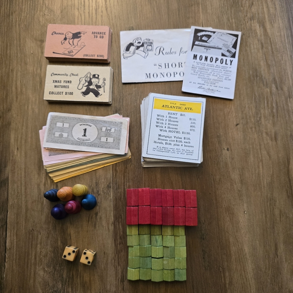 Lot of Vintage 1947 Parker Brothers Monopoly Game Wooden Pieces Parts - No Board